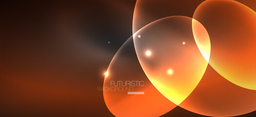 Neon ellipses abstract backgrounds. Shiny bright round shapes glowing in the dark. Vector futuristic illustrations for covers, banners, flyers and posters and other