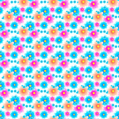 Vector seamless pattern with multi-colored flowers on a white background. Use in fabric, wrapping paper, wallpaper, bags, clothes, dishes, cases on smartphones and tablets.