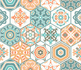 ceramic tiles in the shape of hexagons. seamless pattern. vector illustration.