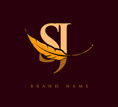 Initial letter SJ logo with Feather Company Name, Simple and Clean Design. Vector Logo for Business and Company