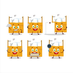 Cartoon character of wooden toolbox with various chef emoticons