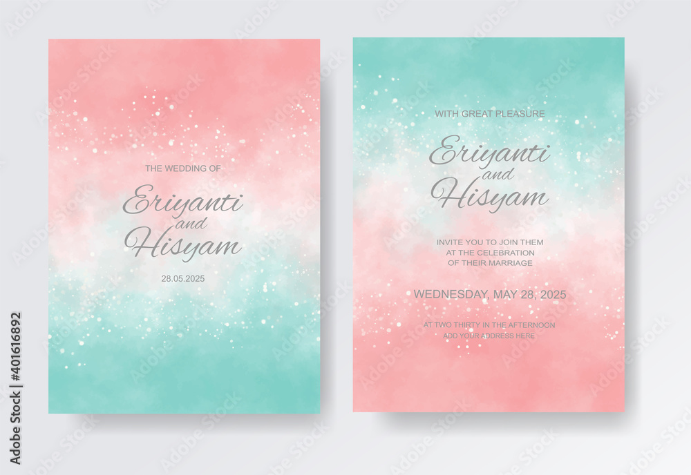 Wall mural Wedding invitation with abstract splash watercolor