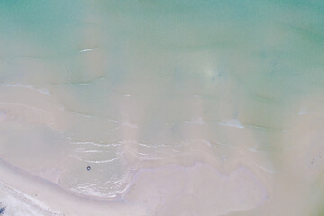 Aerial view white snad beach wave turquoise water