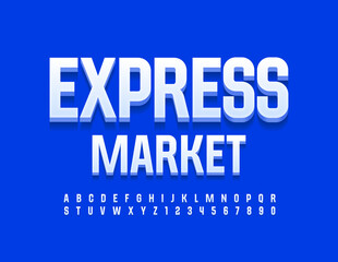 Vector business logo Express Market. White Alphabet Letters and Numbers. Modern Uppercase Font