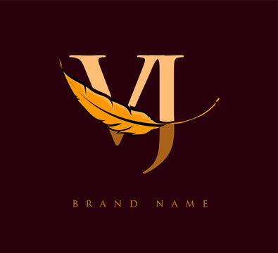 Initial letter VJ logo with Feather Company Name, Simple and Clean Design. Vector Logo for Business and Company