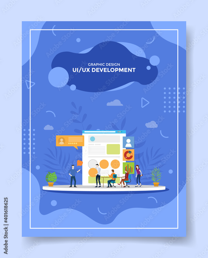 Poster ui ux development concept people programmer designer developer computer wireframe display for templa