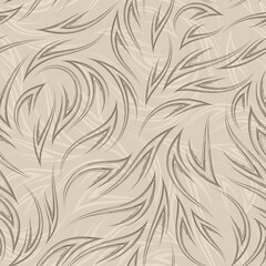 Fototapeta na wymiar Brown and light lines on a beige background seamless vector pattern. Flow or flow. Abstract texture from smooth brush strokes with corners.