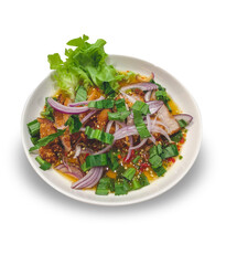 Crispy pork salad on a white background