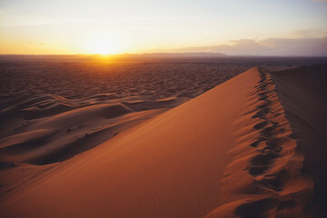 Hiking and camel rifing in the highest dunes of Erg Chebbi, Sahara desert, Morocco