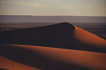 Fototapeta na wymiar Hiking and camel rifing in the highest dunes of Erg Chebbi, Sahara desert, Morocco