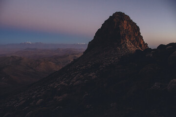 Hiking Jebel Sirwa at sunrise, the highest peak of Antiatlas mountain range, 3304 m
