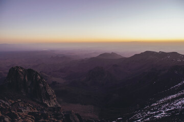 Hiking Jebel Sirwa at sunrise, the highest peak of Antiatlas mountain range, 3304 m