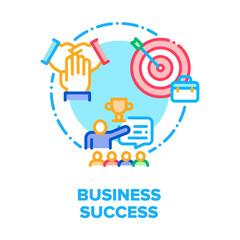 Business Success Vector Icon Concept. Businessman Winning Success Worked Task Or Team Competition, Teamwork And Successful Achievement Company Employees, Congratulation Leader Color Illustration