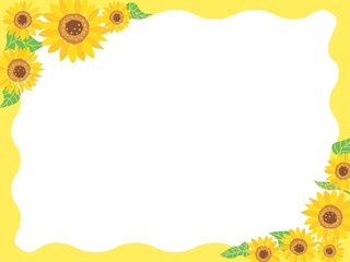 夏の黄色い向日葵のコーナーフレーム