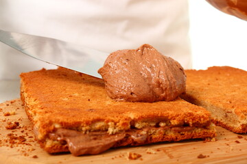 Making Chocolate Hazelnut Meringue Cake