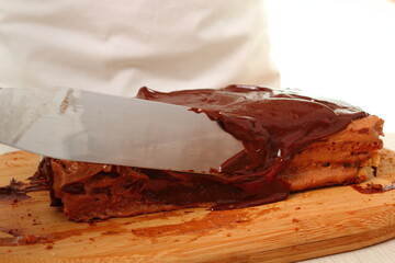 Making Chocolate Hazelnut Meringue Cake