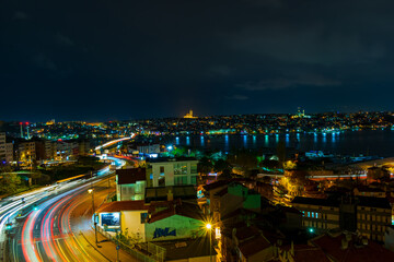 Fototapeta na wymiar Turkey, Marmara Region, Istambul - 20 April 2019 - Istanbul at night with its car lights trails