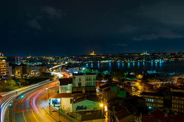 Turkey, Marmara Region, Istambul - 20 April 2019 - Evocative view of Istanbul and its car lights trails at night