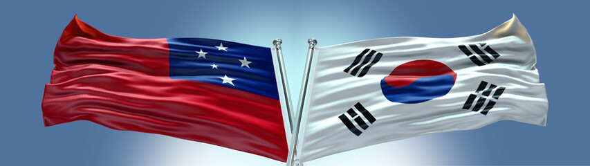 Double Flag South Korea vs Samoa flag waving flag with texture background