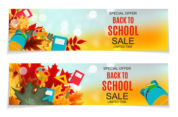 Abstract Vector Illustration Back to School Sale Background with Falling Autumn Leaves