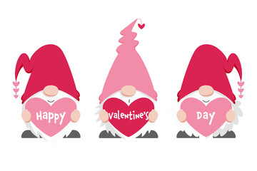 Obraz premium Three cute Scandinavian gnomes holding heart with 