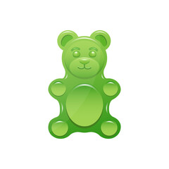Green gummy bear isolated on white background. Vector illustration