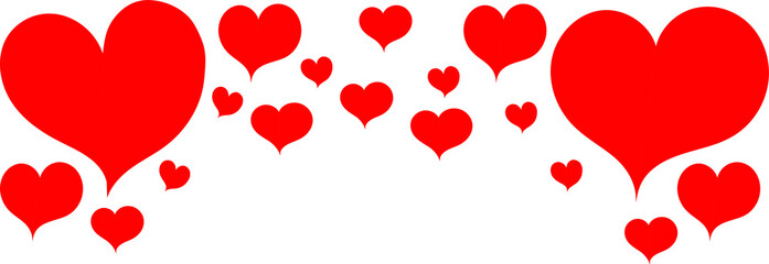 Many red hearts for Valentine's day card background, doodle vector drawing. Beautiful splash for a web page for all lovers, a symbol of love.