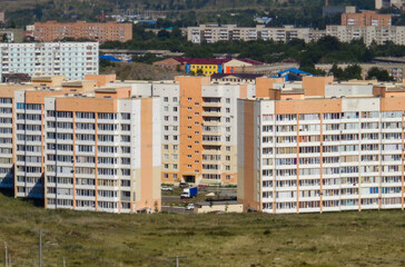 Modern multistory apartment buildings. Residential area. Top View. Ust-Kamenogorsk (Kazakhstan)