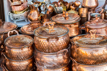 Shops of Persian copper hardware in the bazaar,  in the Naqsh-e Jahan Square square, situated at...