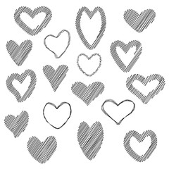 Set of vector patterns of shaded black and white hearts.