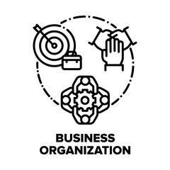 Business Organization Team Vector Icon Concept. Team Meeting And Briefing, Company Employees Working Process Organization And Corporate Occupation, Problems And Goals Discussion Black Illustration