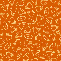 Seamless background with elegant teacups and saucers.