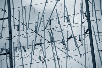 Burnt neon lamps on a broken advertising board