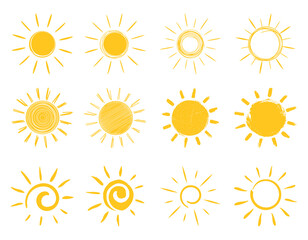 Sun icons set. Hand drawing in the style of doodle.