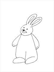 The rabbit is standing and smiling. Emotions.The original version. Doodle. Black and white image. Minimalism.
