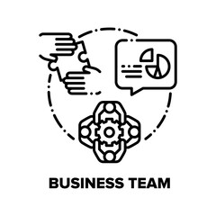 Business Team Vector Icon Concept. Teamwork And Brainstorming, Team Building And Corporate Discussion, Company Professional Employees Work And Communication. Working Process Black Illustration