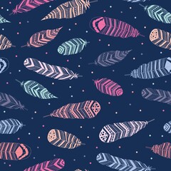 Sewing fabric with Vector seamless feathers pattern in boho style ...
