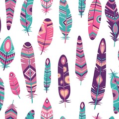 Vector seamless feathers pattern in boho style

