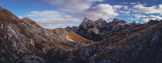 Indian summer hiking in the mountains of Sutjeska national park, Montenegro