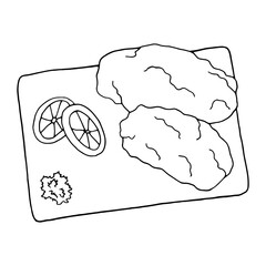 Vector hand drawn doodle schnitzel. German cuisine dish. Design sketch element for menu cafe, restaurant, label and packaging. Illustration on a white background.