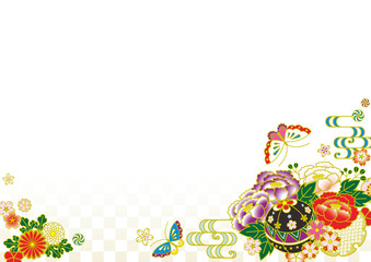 和柄 和風 和　背景 フレーム 花 イラスト 白