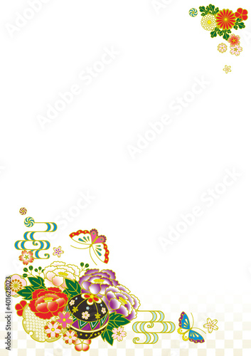 和柄 和風 和 背景 フレーム 花 イラスト 白 縦位置 Background Poster Backgrou Necology