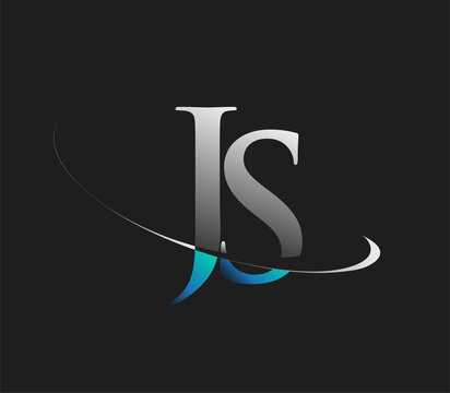 JS initial logo company name colored blue and white swoosh design, isolated on dark background. vector logo for business and company identity.