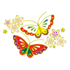 Fototapeta na wymiar 和柄 和風 和　パーツ 素材 花 蝶 イラスト