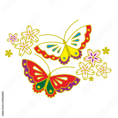 和柄 和風 和 パーツ 素材 花 蝶 イラスト Butterfly Poster Butterf Necology