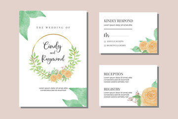 Floral Wedding invitation frame set; flowers, leaves, watercolor, isolated on white. Sketched wreath, floral and herbs garland with green, greenery color. Handdrawn Vector Watercolour style