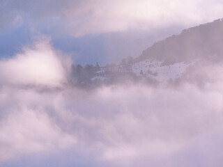 Carpatian mountains at the fog