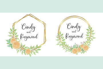 Fototapeta na wymiar Floral frame set; flowers, leaves, watercolor, isolated on white. Sketched wreath, floral and herbs garland with green, greenery color. Hand drawn Vector Watercolour style