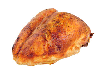 Whole golden roasted turkey crown meat isolated on a white background