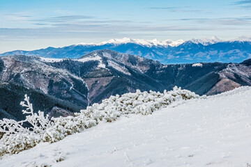 Fototapeta na wymiar High Tatras from Low Tatras mountains, Slovakia, winter scene